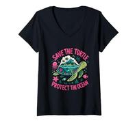Women's Save the Turtles Save the Ocean Environmental Care Awareness V-Neck T-Shirt