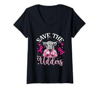 Womens Save The Udders Cow Support Breast Cancer Awareness Funny V-Neck T-Shirt