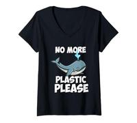 Womens Save The Whales No More Plastic Please Blue Whale V-Neck T-Shirt