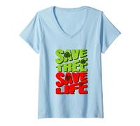 Womens Save Tree Save Life Retro US Animals Parks Wildlife Preserve V-Neck T-Shirt