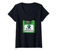 Women's Save World Earth Day Floppy Disk Computer Geek Boy Men Women V-Neck T-Shirt
