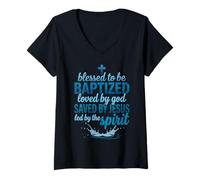 Women's Saved Baptism Bible Verse Blessed to Be Baptized Christian V-Neck T-Shirt