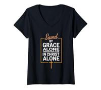 Womens Saved by Grace Alone Christian Theology V-Neck T-Shirt