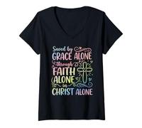 Women's Saved by Grace Alone Solas for Christian Women V-Neck T-Shirt