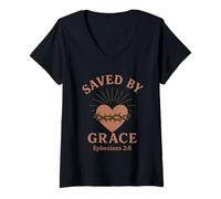 Womens Saved By Grace Ephesians 2:8 Bible Verse Christian V-Neck T-Shirt