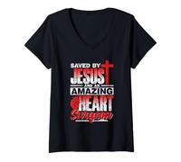 Womens Saved by Jesus and an Amazing Heart Surgeon Heart Surgery V-Neck T-Shirt