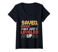 Womens Saved Not Just Leveled Up Christian RPG Gamer V-Neck T-Shirt