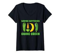 Womens Saving Batteries Going Green Naughty Women's Raunchy V-Neck T-Shirt