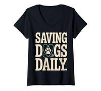Women's Saving Dogs Daily Vet Tech Dog Rescue V-Neck T-Shirt