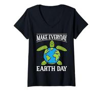 Women's Saving Earth No Planet B Turtle Make Everyday Earth Day V-Neck T-Shirt
