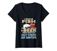 Womens Saving Fish and Beer While Singing Sea Shanties V-Neck T-Shirt