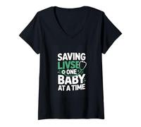 Women's Saving Livse One Baby At A Time Neonatal Nurse NICU V-Neck T-Shirt