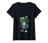 Womens Saving The World On Bin at A Time Planet Climate Changes V-Neck T-Shirt
