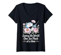 Women's Saving The World One Ice Pack At A Time RN Nurse V-Neck T-Shirt