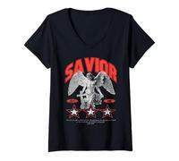 Womens Savior - Christian Bible Verse Faith V-Neck T-Shirt