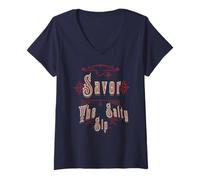 Womens Savor The Briny Sip Vintage Coastal Beverage Humor V-Neck T-Shirt