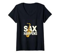 Women's Sax Happens Funny Saxophone Player Quote V-Neck T-Shirt