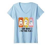 Womens Say Boo to The Flu Halloween Nurse Ghost Spooky Costume V-Neck T-Shirt
