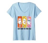 Womens Say Boo to The Flu Halloween Nurse Ghost Spooky Costume V-Neck T-Shirt