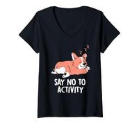 Women's Say No to Activity Cute Sleeping Lazy Corgi EduEly V-Neck T-Shirt