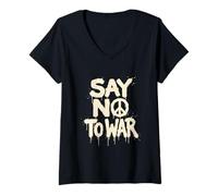 Women's Say No to War Peace Symbol Protest V-Neck T-Shirt