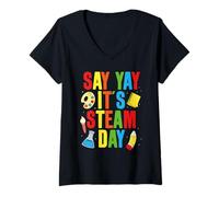 Womens Say Yay It's Steam Day Science Creativity Learning Fun V-Neck T-Shirt
