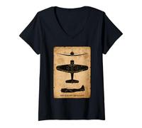 Women's SBD Dauntless Dive Bomber Vintage WW2 Aircraft Silhouette V-Neck T-Shirt