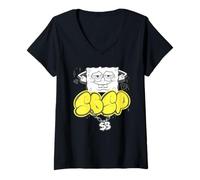 Womens SBSP Sponge Bob Bling Diamond-Gold-Logo Hip Hop Rap Icon Ste V-Neck T-Shirt