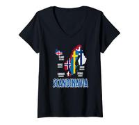 Women's Scandinavia Flags Map Nordic Lettering V-Neck T-Shirt