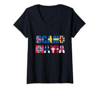 Womens Scandinavian Flags, Nordic Countries Flag, Northern Europe V-Neck T-Shirt