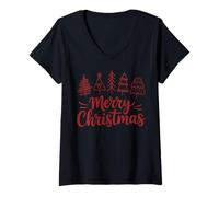 Womens Scandinavian Folk Art Christmas Cottagecore Nature Top V-Neck T-Shirt