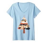 Womens Scandinavian Folk Art Christmas Tree Cottagecore Nature Top V-Neck T-Shirt