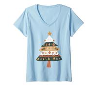 Womens Scandinavian Folk Art Christmas Tree Cottagecore Nature Top V-Neck T-Shirt