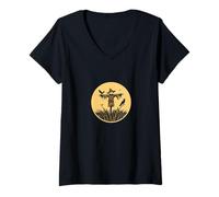 Womens Scarecrow Halloween Themed Emblem V-Neck T-Shirt