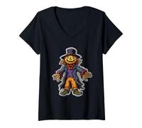 Womens Scarecrow Pumpkin Head Halloween Costume Scarecrow V-Neck T-Shirt