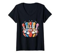 Womens Scared Bowling Pins T-Shirt - Funny Bowling Team V-Neck T-Shirt