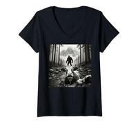 Women's Scared Cow Selfie Bigfoot Meme Sasquatch Cryptid Humor V-Neck T-Shirt