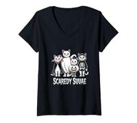 Womens Scaredy Suvae Halloween Cats V-Neck T-Shirt