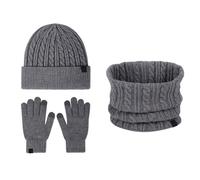 Womens Scarf and Gloves Set, Ladies Thermal Gloves, 3pcs Beanie Hat Long Scarf Thermal Gloves Winter Soft Fleece Warm Knitted Hat Fleece Lined Circle Neck Warmer Touchscreen Gloves Stretchy Elastic