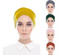 Women's Scarf Hat Hijab Stretch Cancer Chemo Cap Muslim Hair Loss Plain Turban (Khaki)