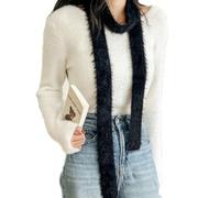 Women's Scarf Long Slim Neckerchief Thin Knitted Scarf Striped Fluffy Furry Waist Band Shaggy Tie Hair Band Black Winter Scarf Y2k for Casual Travel Photography 185 cm