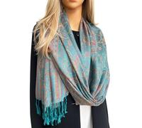 Womens Scarf Pashmina Shawl Wrap - Ladies Long & Large Lightweight Floral Paisley Print Neck Blanket Scarves Keeps You Warmer for Evening, Winter, Weddings, Meditation & Prayer (Cotton Turquoise)