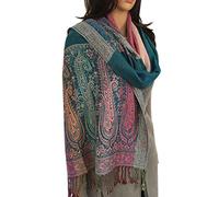 Womens Scarf Pashmina Shawl Wrap - Ladies Long & Large Lightweight Floral Paisley Print Neck Blanket Scarves Keeps You Warmer for Evening, Winter, Weddings, Meditation & Prayer (Rainbow Teal)