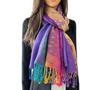 Womens Scarf Pashmina Shawl Wrap - Ladies Long & Large Lightweight Floral Paisley Print Neck Blanket Scarves Keeps You Warmer for Evening, Winter, Weddings, Meditation (Rainbow Feathers Purple)