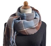 Womens Scarf Warm Shawl Wool Lightweight Wraps Women'S Autumn And Winter Colorful Plaid Shawl Thickening Warm Fringe Scarf Scarf Xmas Gifts (Blue, A)