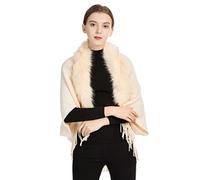 Women'S Scarf Winter Ladies Knitted Loose Thickened Shawl Coat Faux Plush Collar Wrap Tassel Fringed Matching Cardigan Sweater Irregular Hem Casual Sweater Cardigan Coat Olive Green (Beige, One Size)