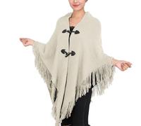 Womens Scarfs Summer Autumn And Winter Cape Cape Fringe Horn Buckle Solid Color Irregular Double Fringe Cape Cape Warm And Thick Evening Shrugs for Women Formal (Beige, A)