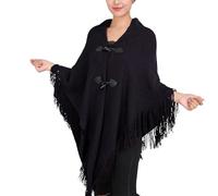 Womens Scarfs Summer Autumn And Winter Cape Cape Fringe Horn Buckle Solid Color Irregular Double Fringe Cape Cape Warm And Thick Evening Shrugs for Women Formal (Black, A)