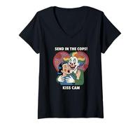 Womens Scary Clown Send in The Cops Kiss Cam Funny Halloween V-Neck T-Shirt
