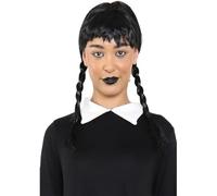 Womens Scary Daughter Wigs Gothic Costume Accessory - Ladies Schoolgirl Long Black Braided Wig For Addams Family Fancy Dress Halloween Wednesday Cosplay